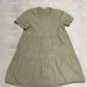 MADEWELL Short-Sleeve Tiered Mini Dress , Olive Green, 100% Cotton, Buttons S